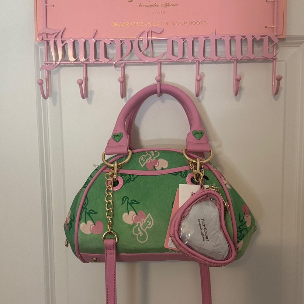 Juicy Couture Retro Cherry Pink and Green Satchel